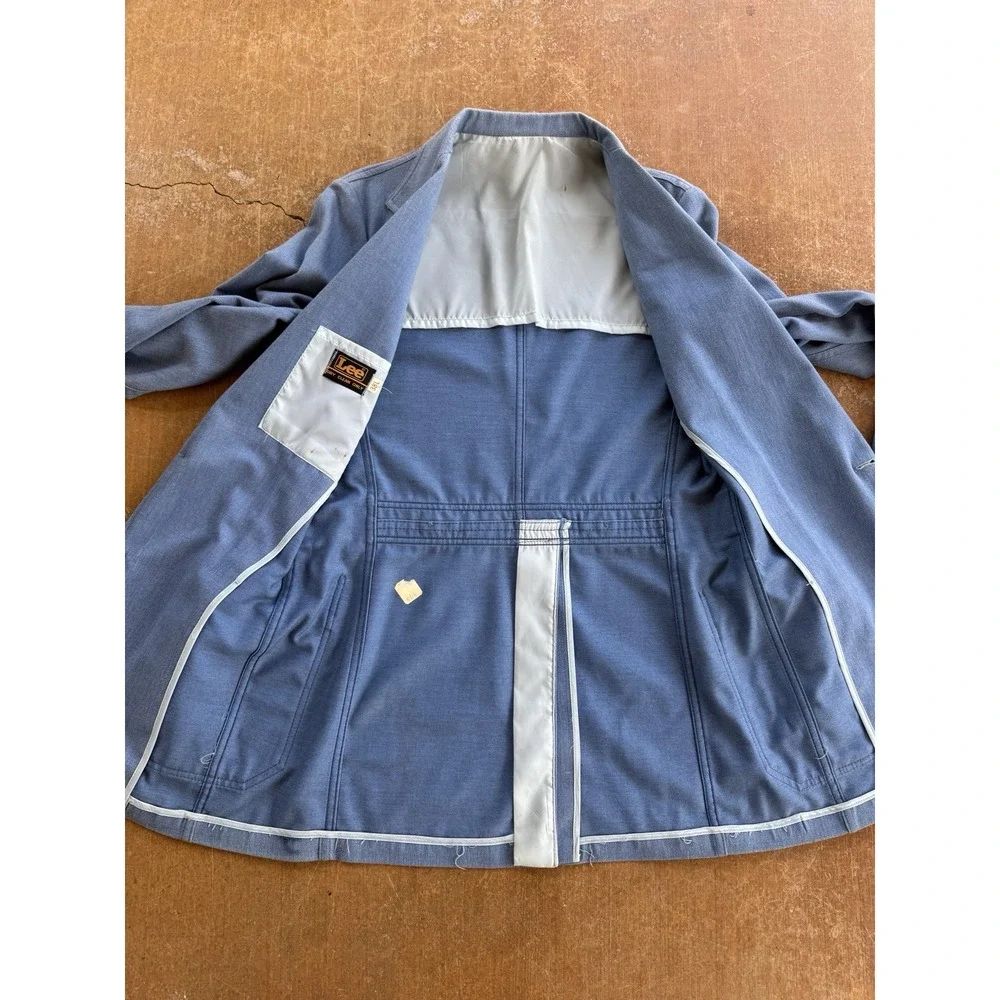 VTG 70s Lee Leisure Safari Suit Blazer Sport Coat Western Cowboy Baby Blue M 38L
